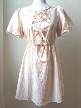 Zesica NWT Apricot Bow Front Babydoll Dress Puff Sleeve Cottagecore Size Small